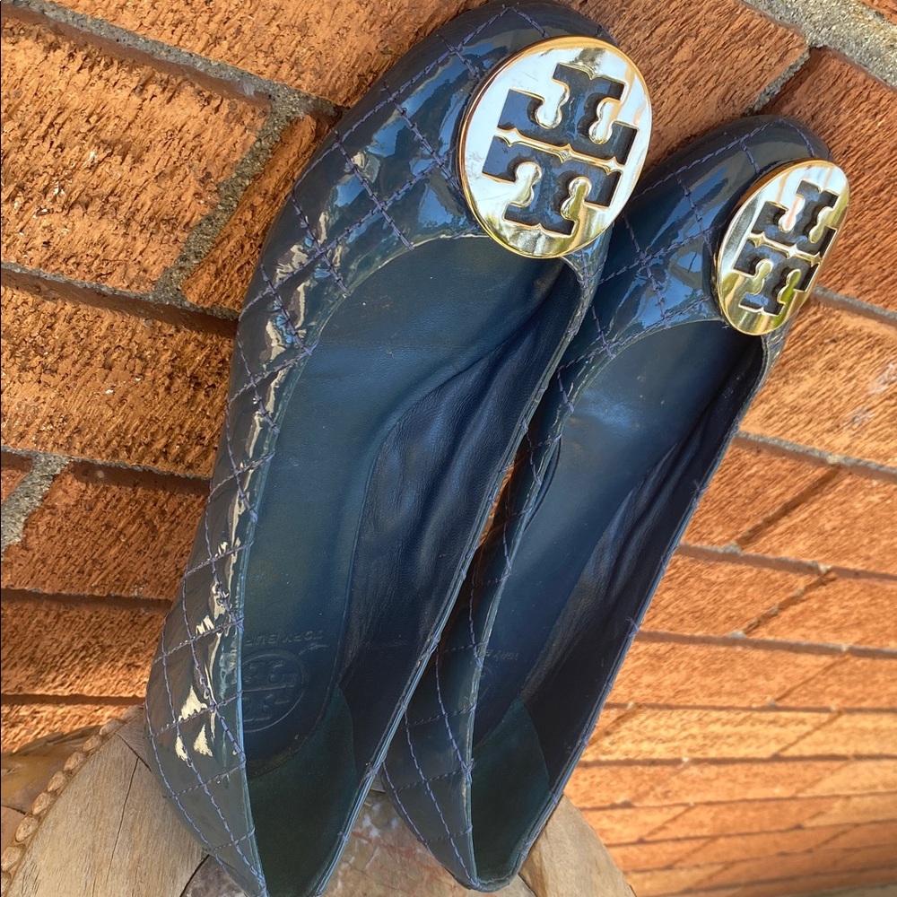 💛💙Authentic Tory Burch Navy Quilted Leather Reva Ballet Flats size:9.5💛💙